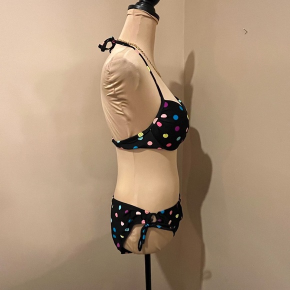 Tahiti Polka Dot Halter Bikini - Black  Multicolor Dots,  Top- Med/Bottem-Large - Picture 2 of 9